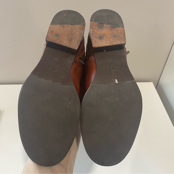 TORY BURCH BRITA Brown Leather Riding Boots 7.5 Gold Logo Tall Knee High Womens - Picture 15 of 16